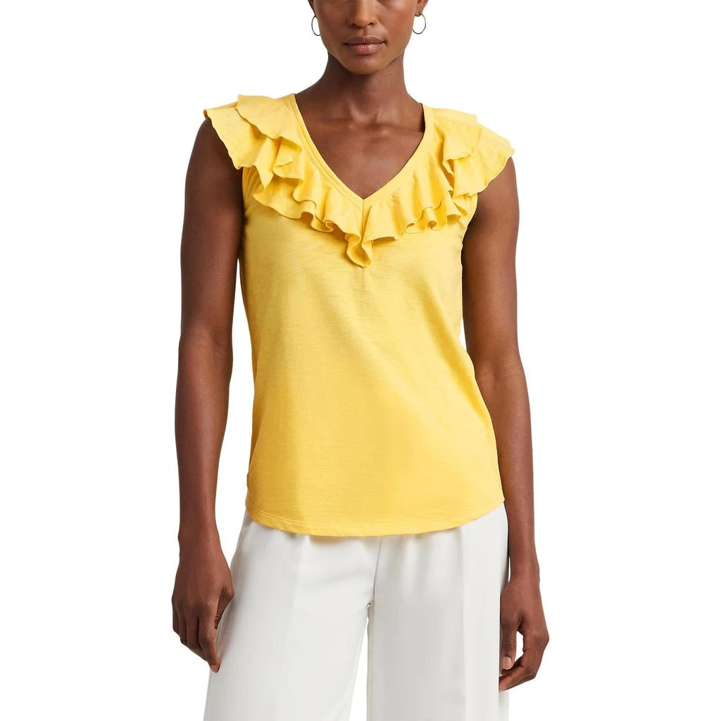 Ralph Lauren Ruffle-Trim Slub Jersey Sleeveless Tee 1