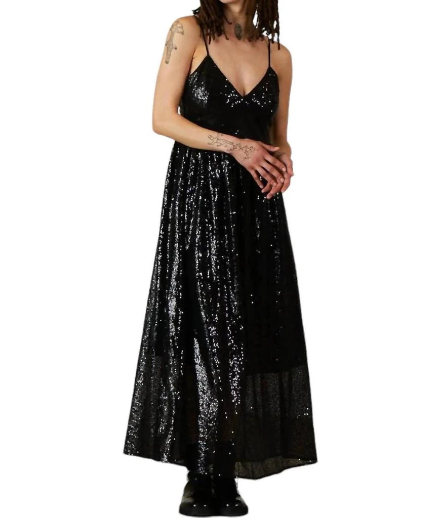 ALI GOLDEN Tie Back Maxi Dress In Black Sequins 3