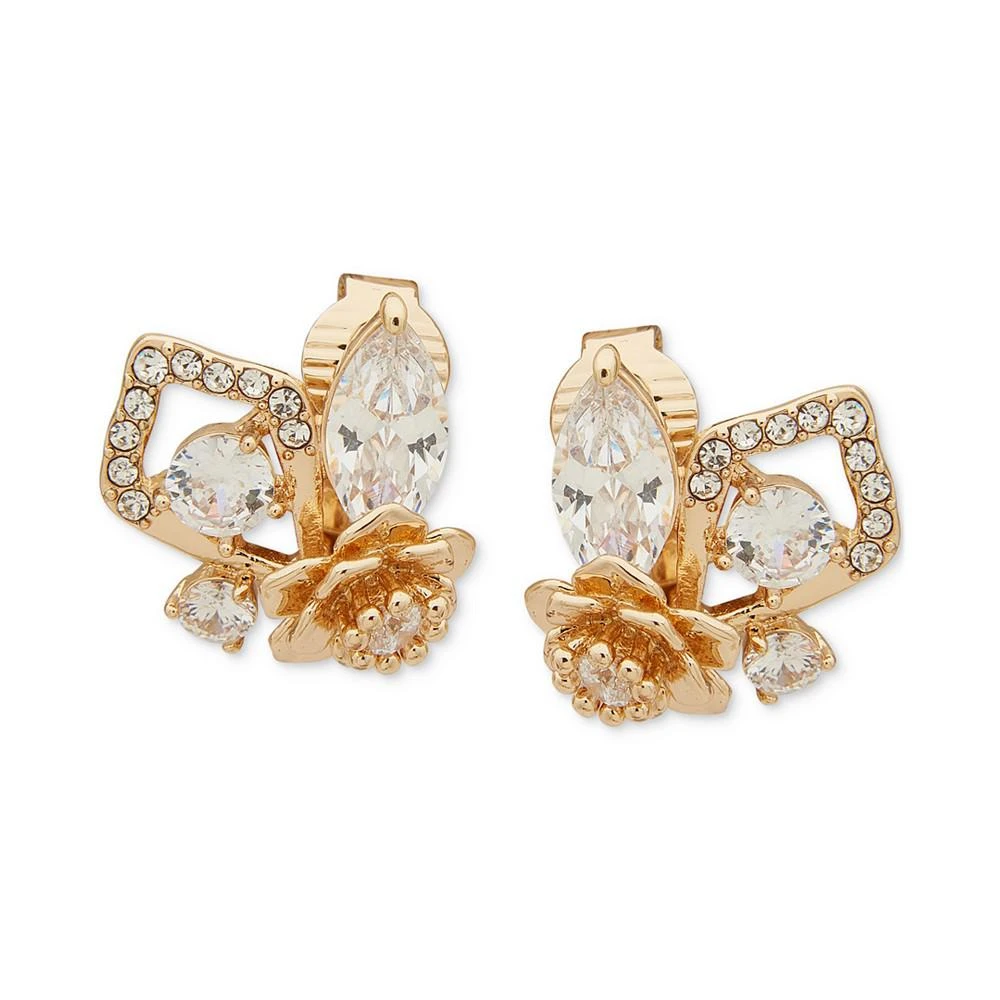 Anne Klein Gold-Tone Crystal Flower Clip-On Button Earrings 1