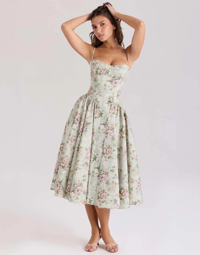 House of CB House of CB Samaria corset midi dress in sage floral 2