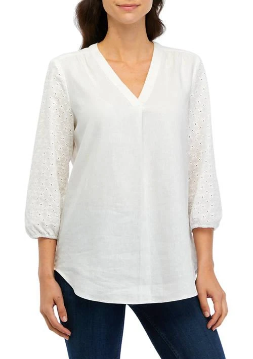 JONES NEW YORK New York Womens 3 4 Sleeve V Neck Pleated Front Tunic Top 1