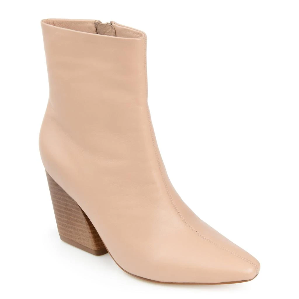 JOURNEE Signature Womens Genuine Leather Hydra Almond Toe Stacked Ankle Booties 1