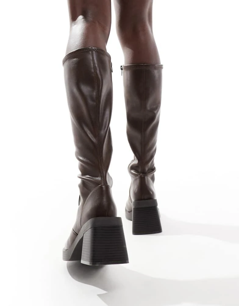 ASOS ASOS DESIGN Charlotte heeled knee boots in brown 3