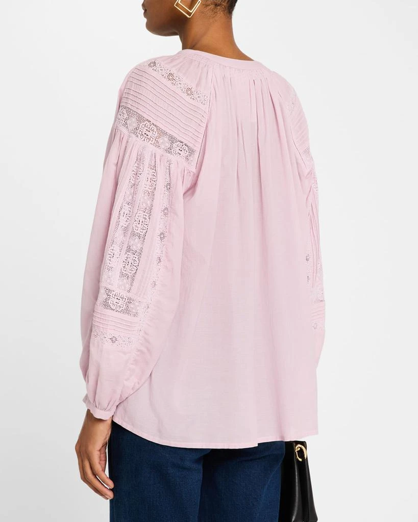 VANESSA BRUNO Ruched Lace-Inset Pintuck Blouse 3