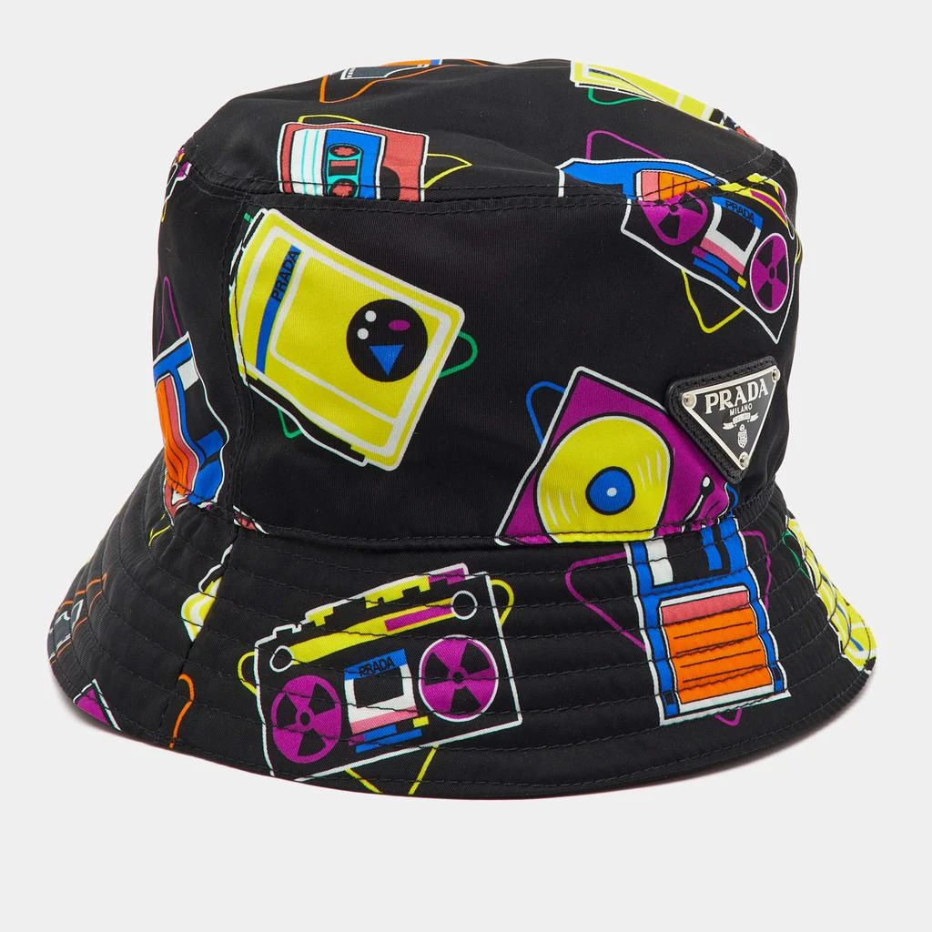 Prada Prada Black Camera Printed Nylon Bucket Hat M 1