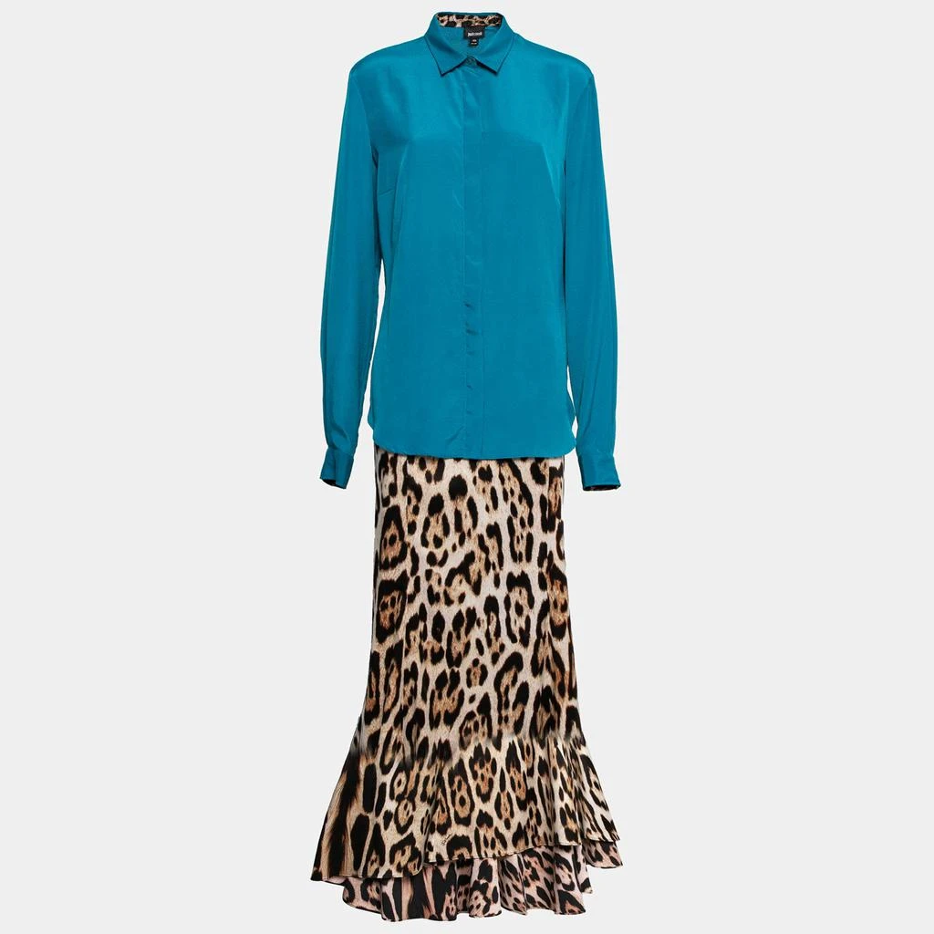 Just Cavalli Just Cavalli Blue & Animal Printed Crepe Shirt & Maxi Skirt Set L 2