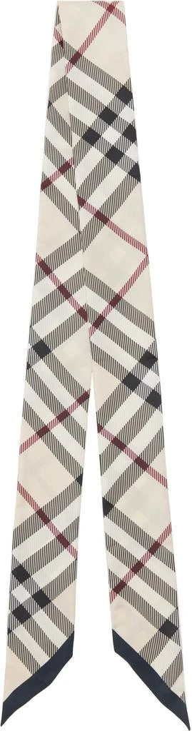 Burberry Beige Skinny Check Silk Scarf 1