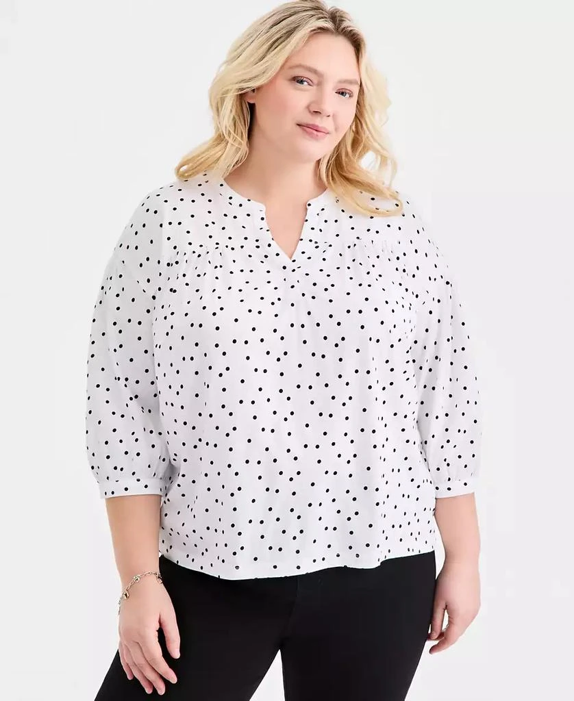 Macy
s Style 
Co Plus Size Printed 3/4-Puff-Sleeve Top, Exclusive