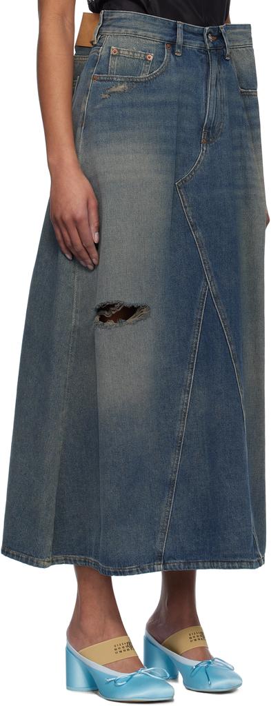 MM6 Blue Darting Denim Midi Skirt