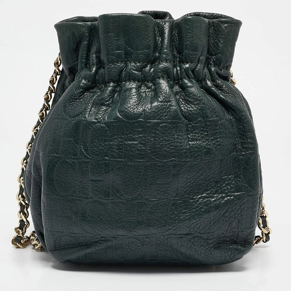 CH Carolina Herrera CH Carolina Herrera Green Monogram Embossed Leather Bow Bucket Bag 4