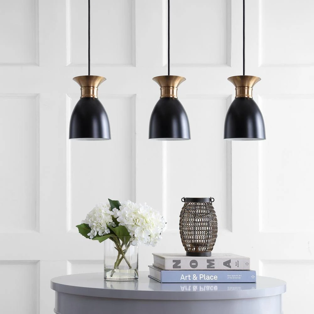JONATHAN Y Edison 33.25" Linear 3-Light Metal Linear LED Pendant 5