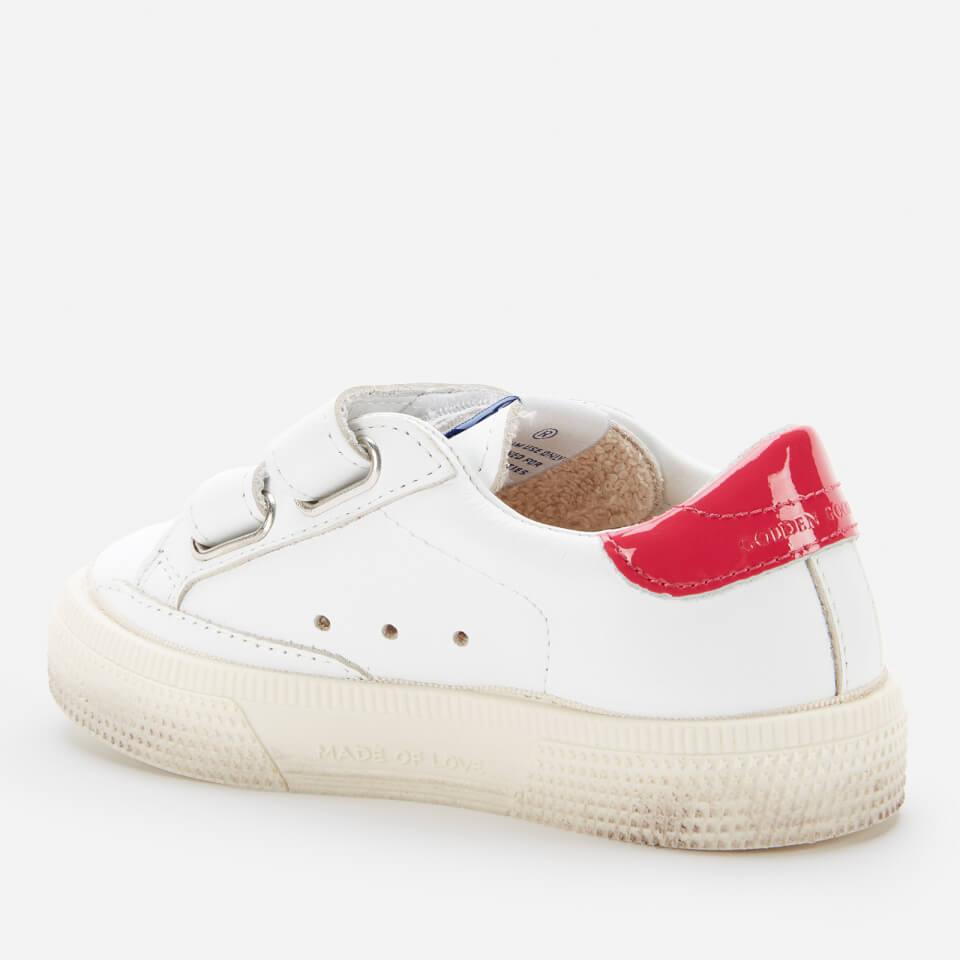 undefined GOLDEN GOOSE TODDLERS' LEATHER UPPER AND STRIPES LEOPARD HORSY TRAINERS - WHITE/BEIGE BROWN LEO/FUXIA