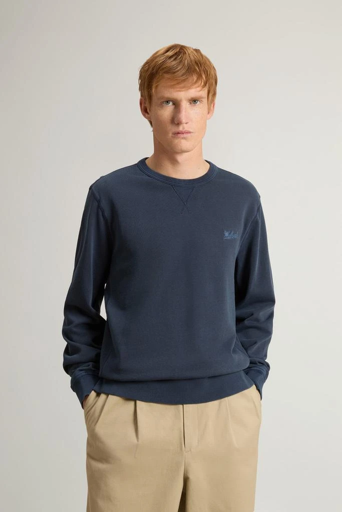 Woolrich Garment-Dyed Crewneck Sweatshirt in Light Pure Cotton - Men - Blue 1