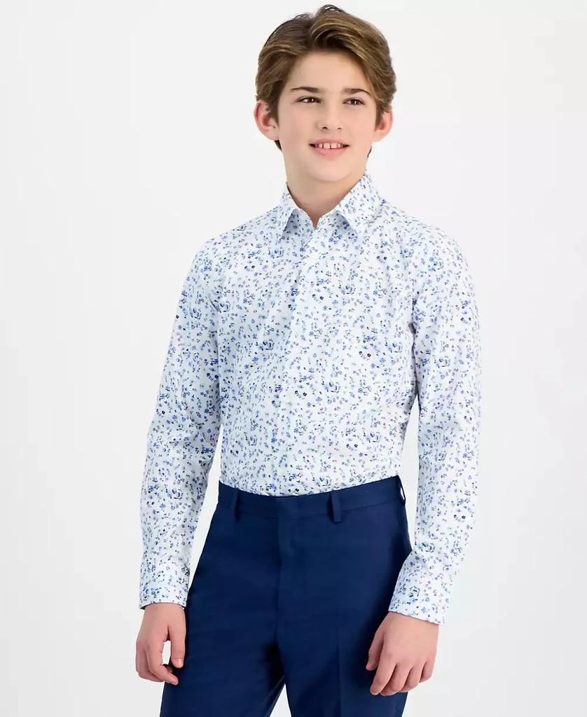 Michael Kors Big Boys Floral-Print Stretch Classic-Fit Dress Shirt 1