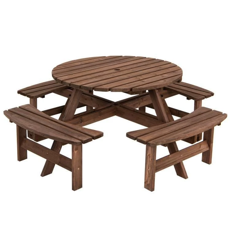 Hivvago Espresso Wooden 8 Seater Picnic Table Umbrella Hole