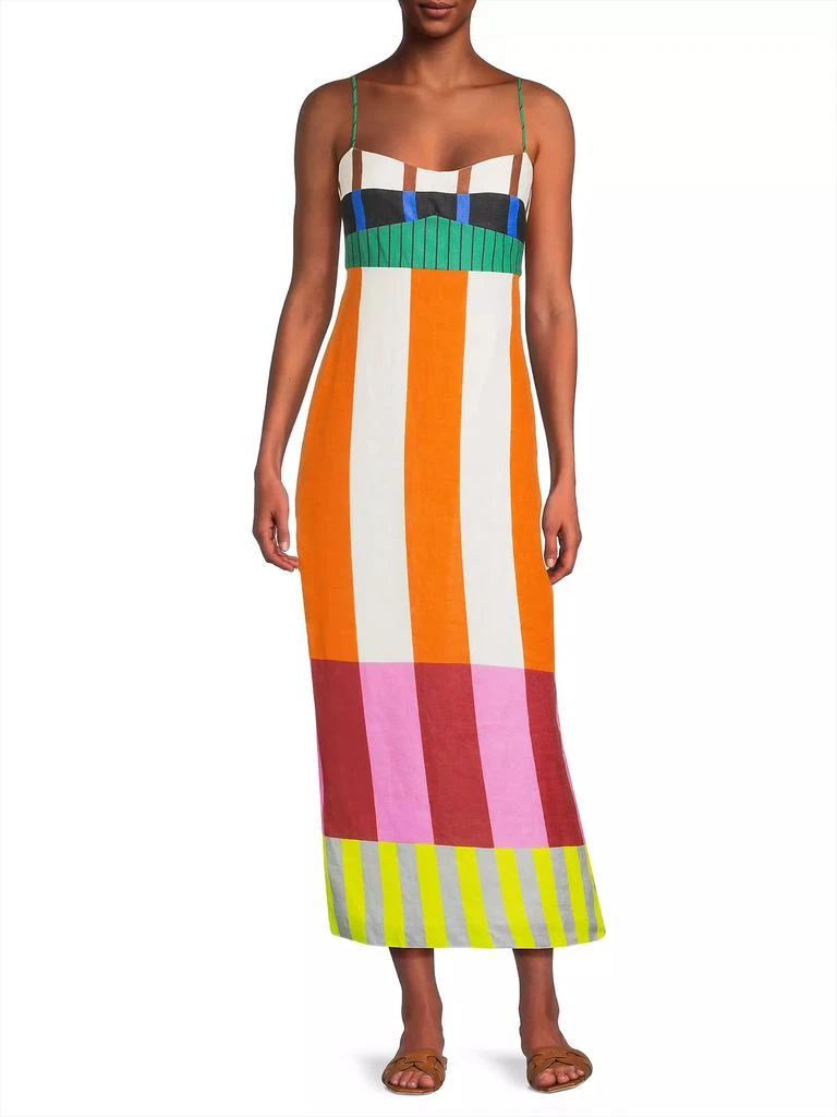 Cala de la Cruz Paloma Striped Linen Sleeveless Midi-Dress 3