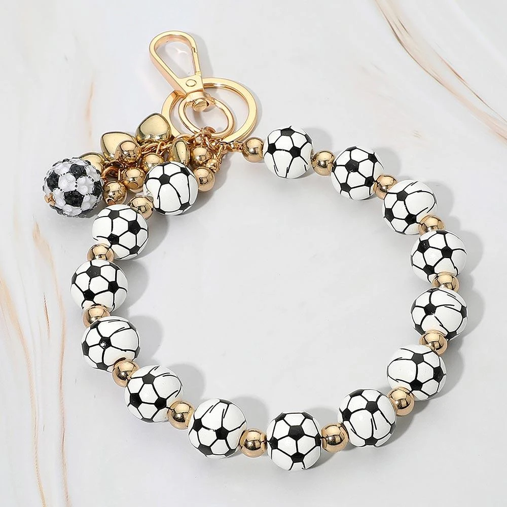 FASHNZFAB Soccer Ball Beaded Keychain Bracelet Black, White 1