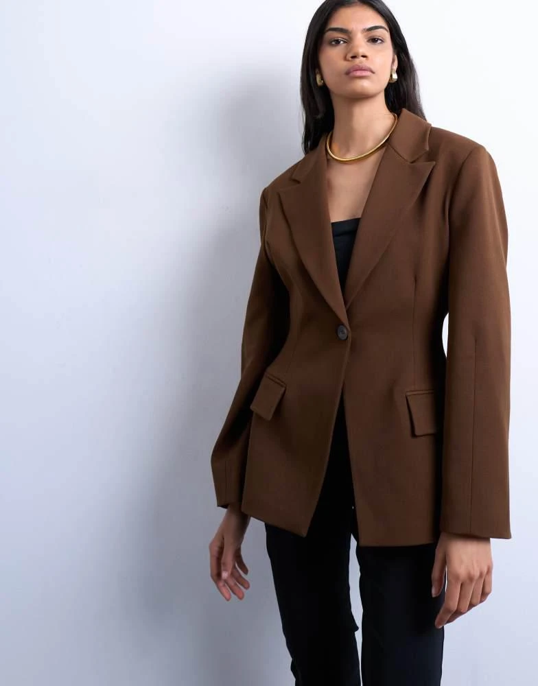 Topshop Topshop cinched blazer in brown 1