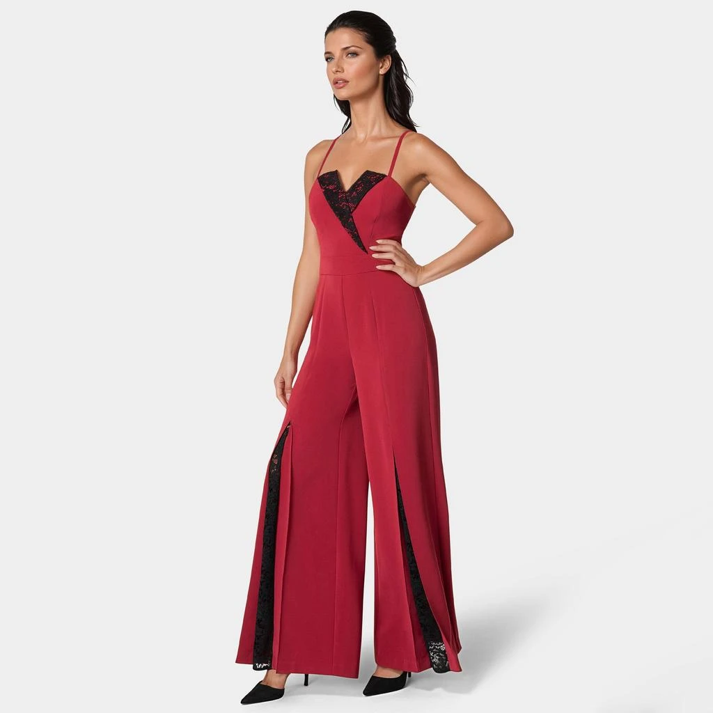 Bebe Women's Tuxedo Lace Combo Ultra Wide Leg Jumpsuit 3