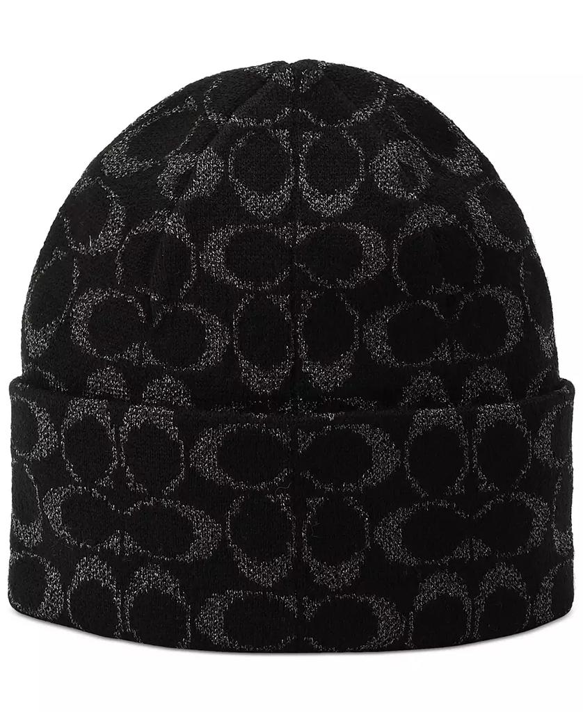 Coach Women's Cuffed Metallic Jacquard Logo Beanie