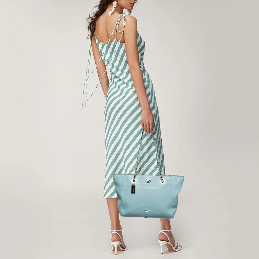 Coach Coach Light Blue Leather Turnlock Chain Tote 2