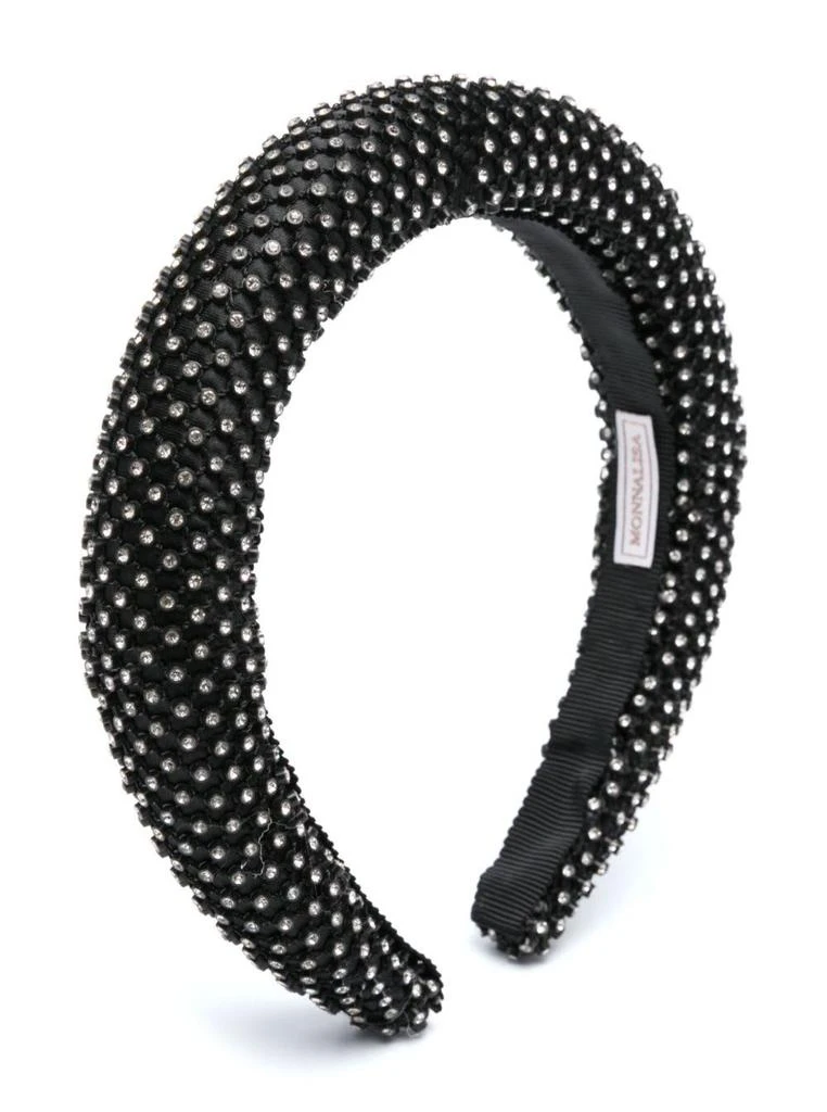 MONNALISA luxor Black Headband With Glass-crystal Embellishments And Grosgrain Ribbon Trim In Tehc Fabric Girl 1