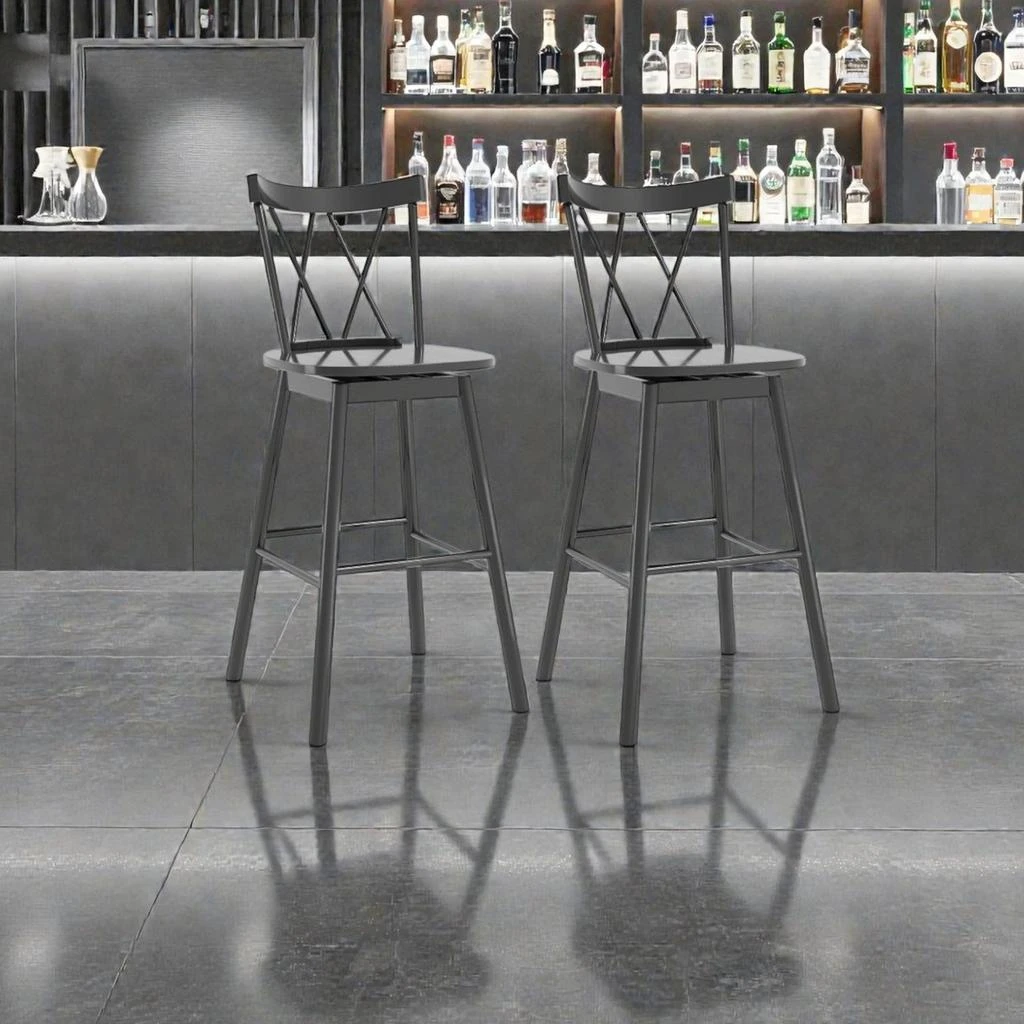 Hivvago 2-Piece Windsor Bar Stool Set with Ergonomic Backrest and Built-In Footrests -29 inches