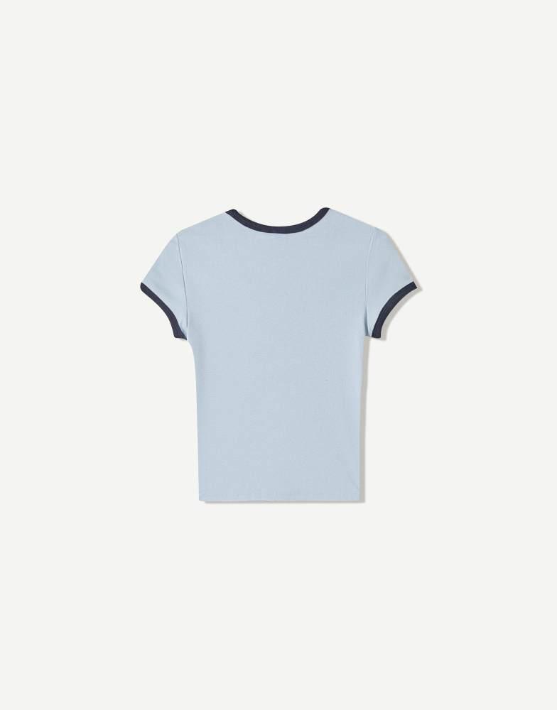 Bershka Bershka short sleeve t-shirt with contrast print in light blue