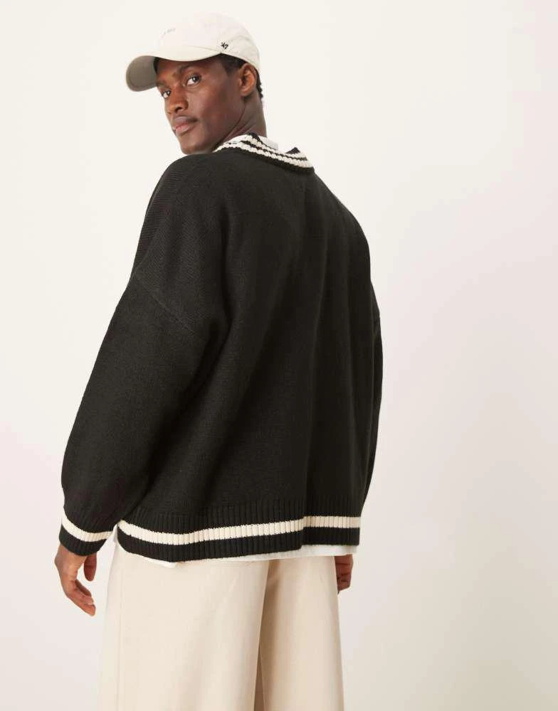 ASOS ASOS DESIGN super oversized boxy fit knitted v neck jumper with tipping in black 2