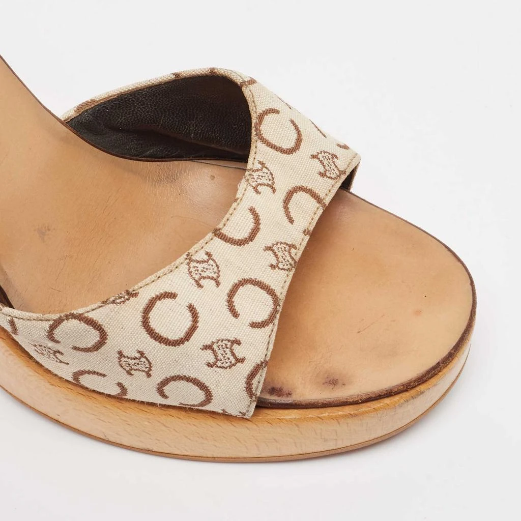 Celine Celine Beige/Brown Logo Print Canvas Platform Slide Sandals Size 37 7