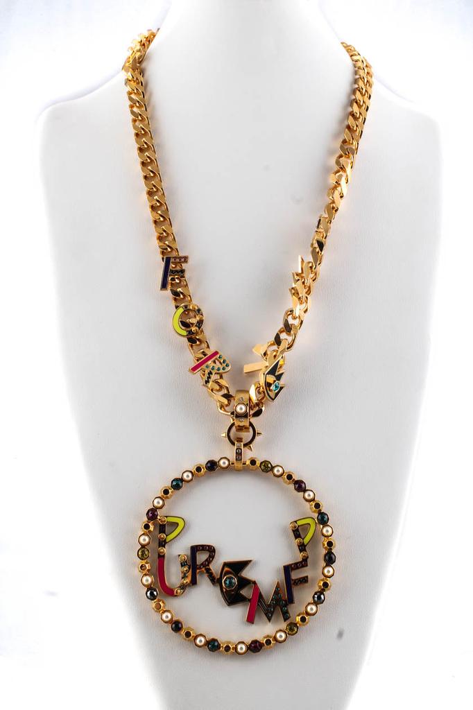 MARIA FRANCESCA PEPE Gold Tone Crystal Pure MFP Forever Jumbo Pendant Necklace