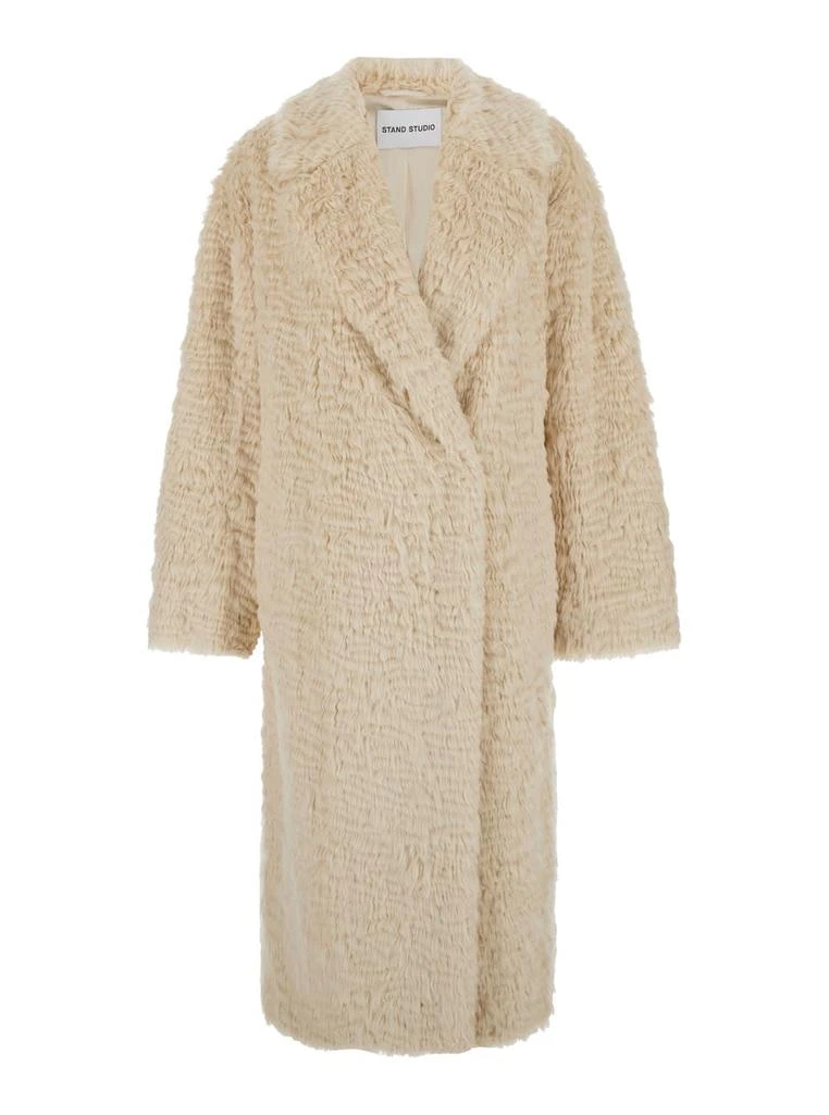 STAND STUDIO nicole Beige Double-breasted Coat With Classic Revers In Eco-fur Woman 1