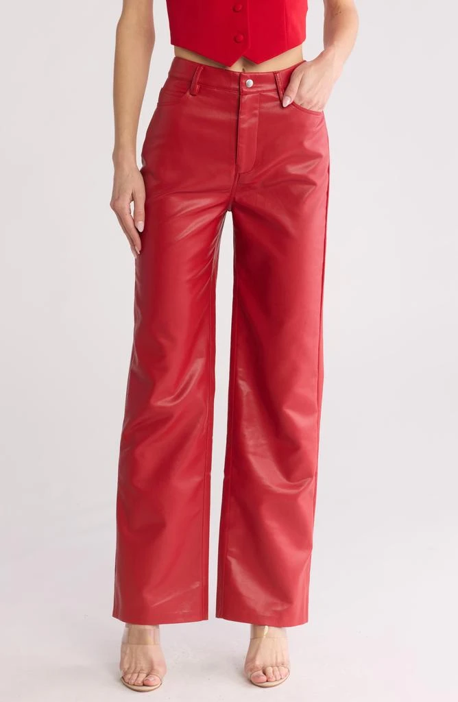 Wayf High Waist Faux Leather Straight Leg Pants 1