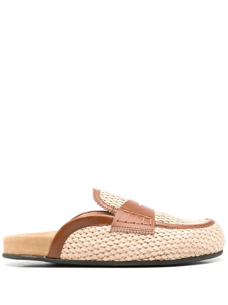 College College Leather-Trim Raffia Mules