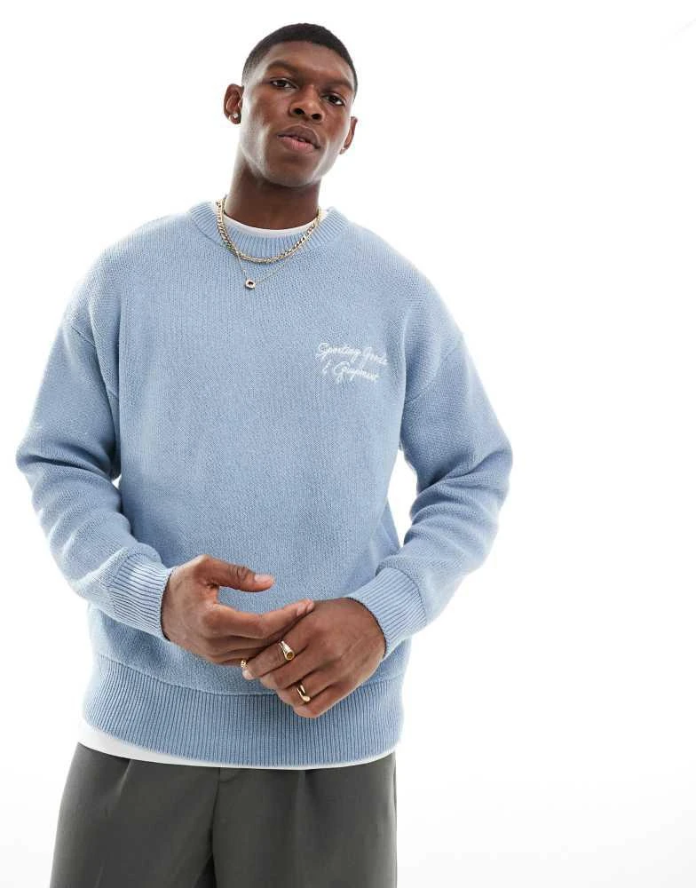 Only & Sons ONLY & SONS relaxed fit jumper with embroidery in light blue 1