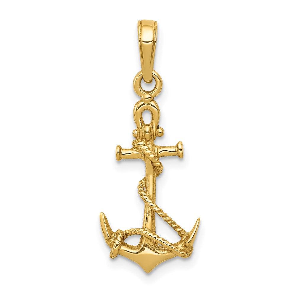 Diamond2Deal 14k Yellow Gold 3-D Anchor with Shackle and Entwined Rope Pendant