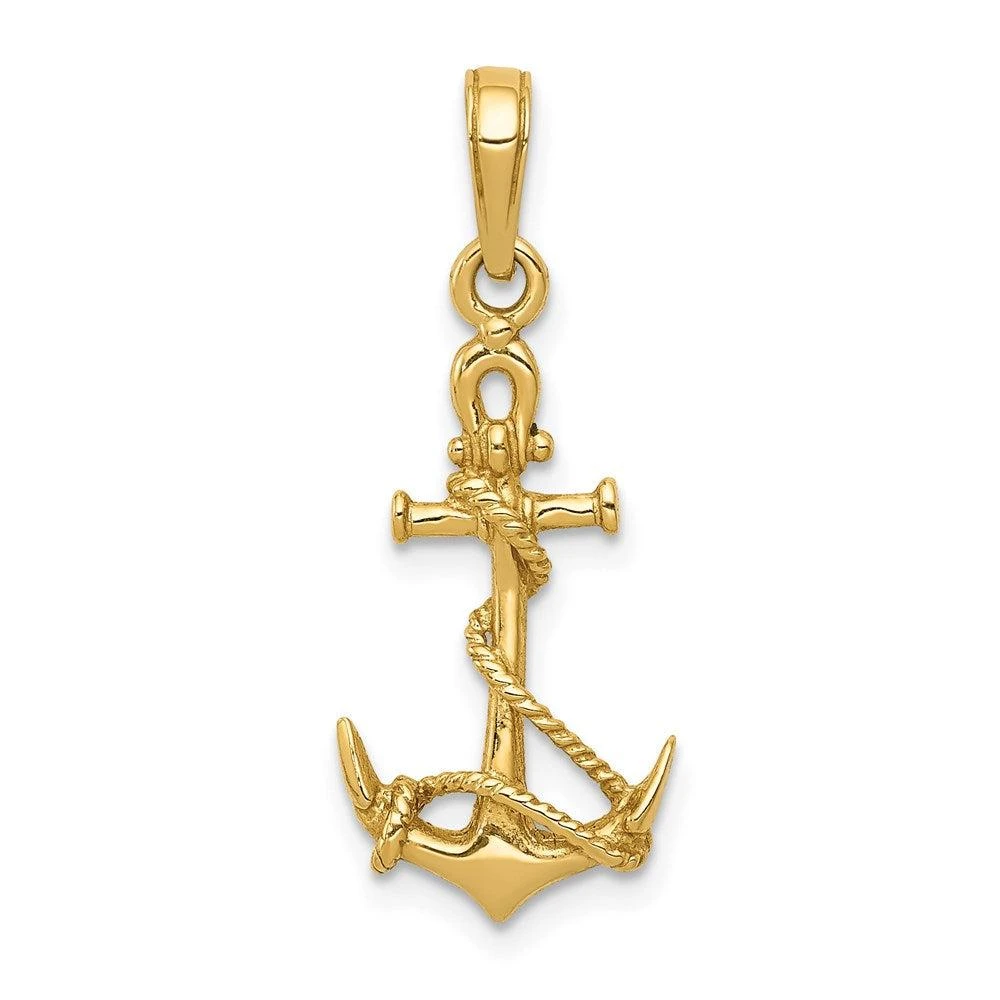 Diamond2Deal 14k Yellow Gold 3-D Anchor with Shackle and Entwined Rope Pendant 1