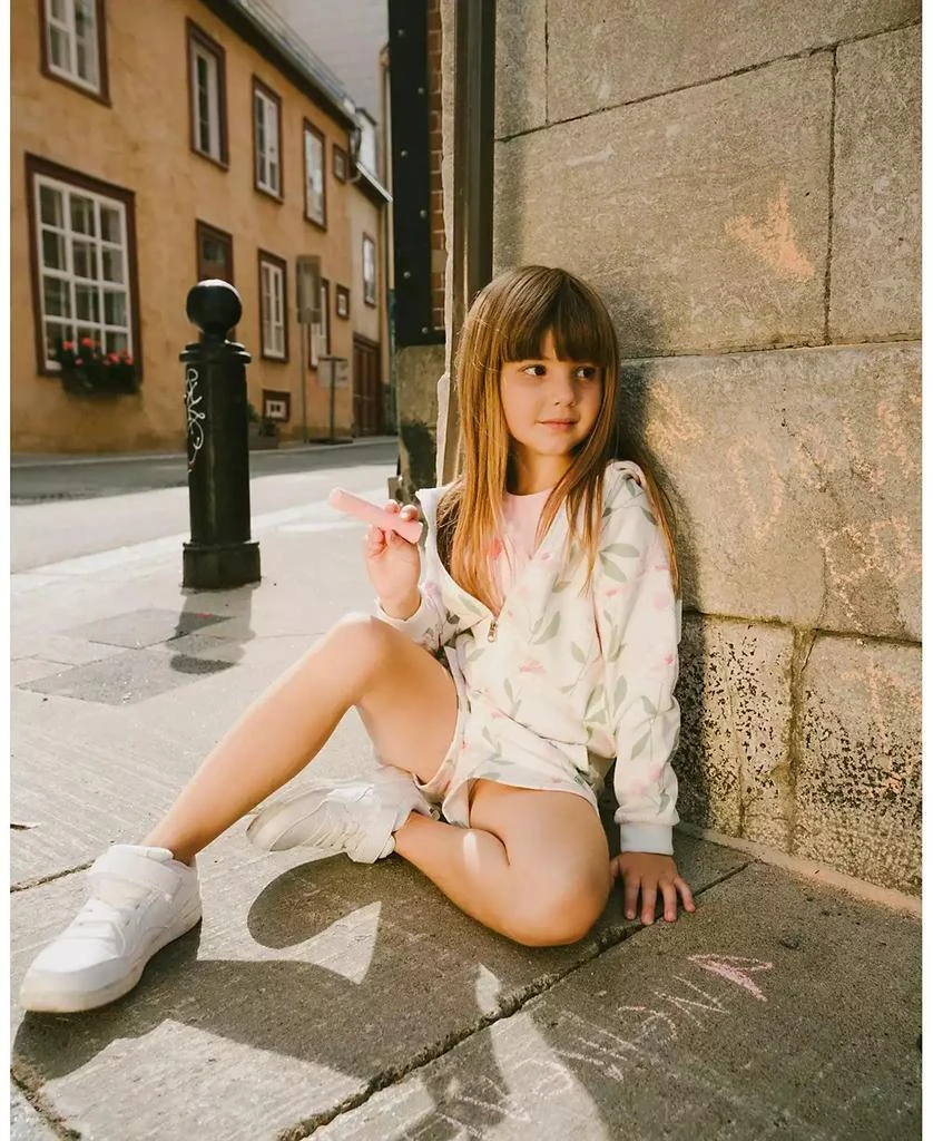 Deux par Deux Toddler Girls French Terry Hoodie Off White Printed Flowers 3