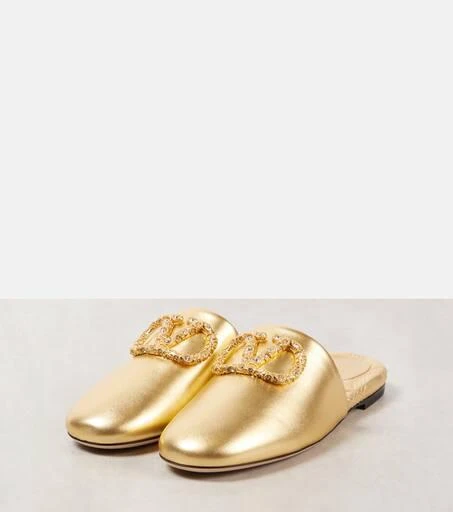 Valentino VLogo Signature metallic leather slides 4