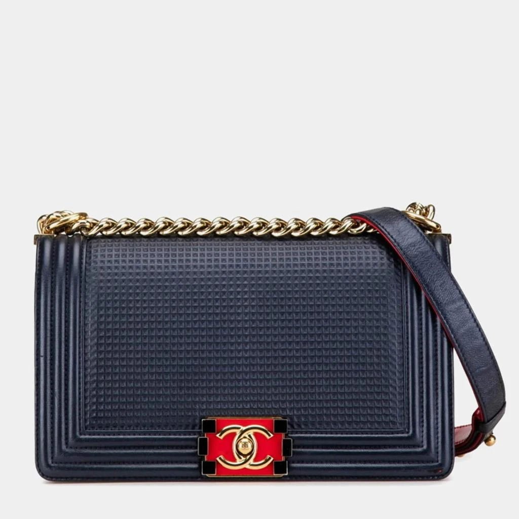 Chanel Chanel Navy Red Leather Coco Mark Boy Chain Shoulder Bag 1