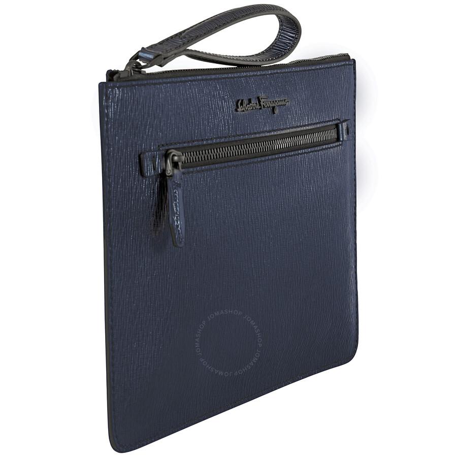 Salvatore Ferragamo Salvatore Ferragamo Calfskin Leather Document Holder In Navy Blue