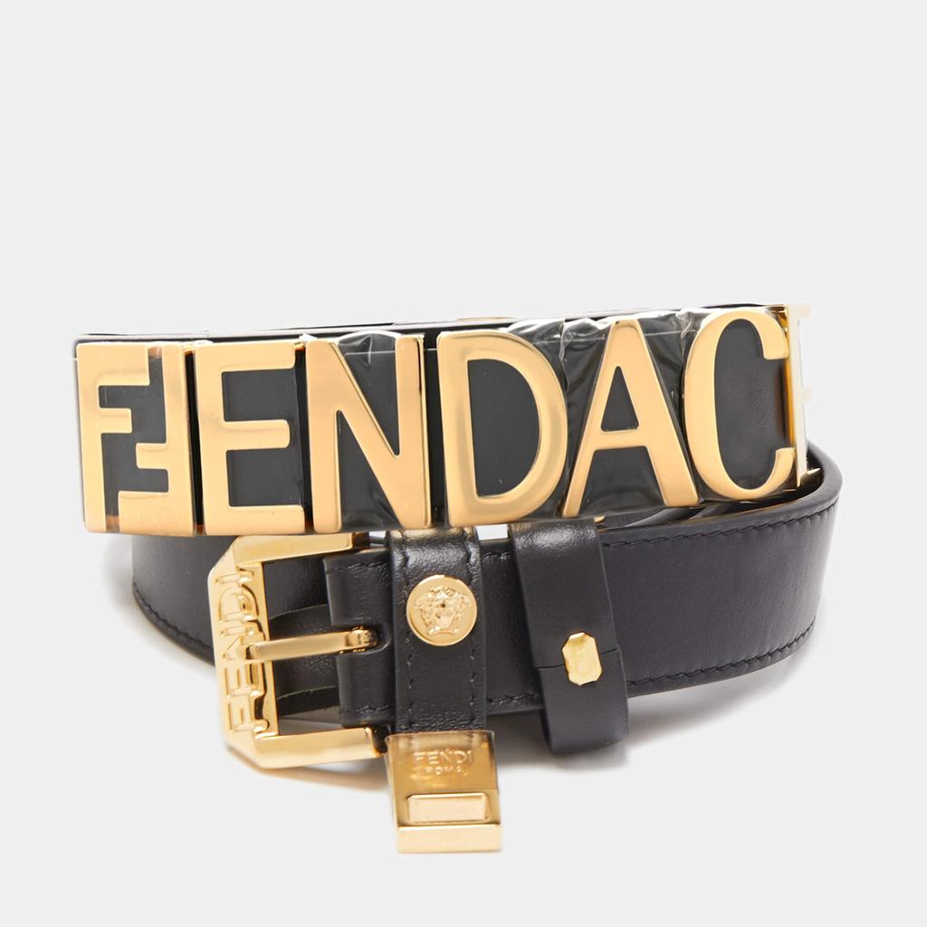 Fendi Fendi x Versace Black Leather Logo Letters Buckle Belt 90CM