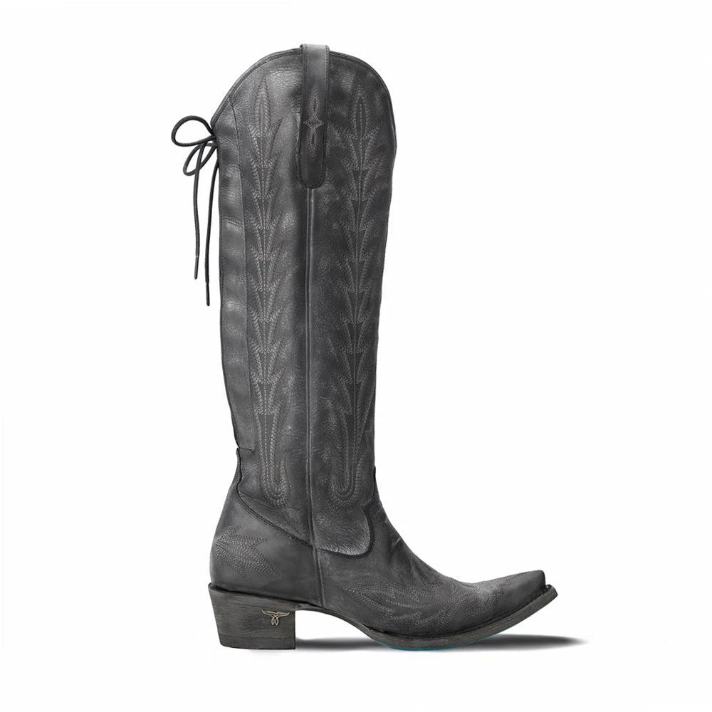 LANE Lexington Knee High Corset Embroidered Snip Toe Zippered Cowboy Boots 1