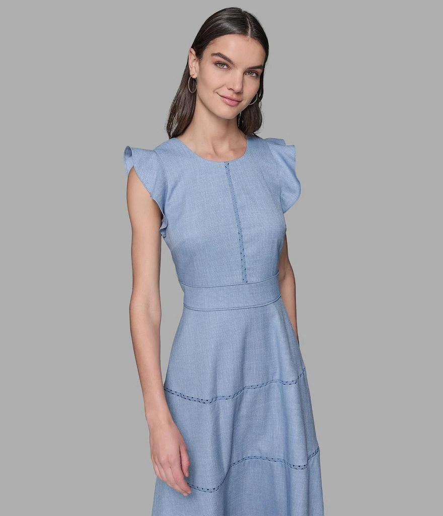 white chiffon midi dress White Chiffon Midi Dress with Tiered Flowy Skirt and Flutter Sleeves White / M