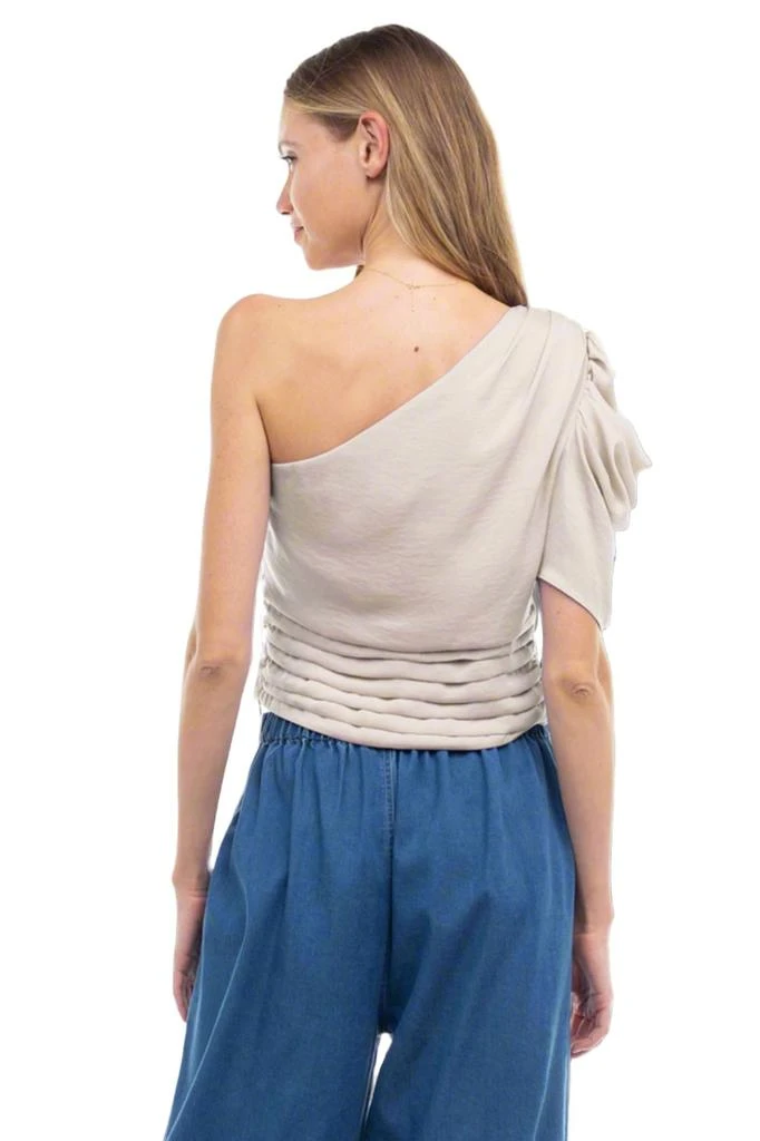 Naked Zebra Sheri Shirred One Shoulder Top In Beige 3