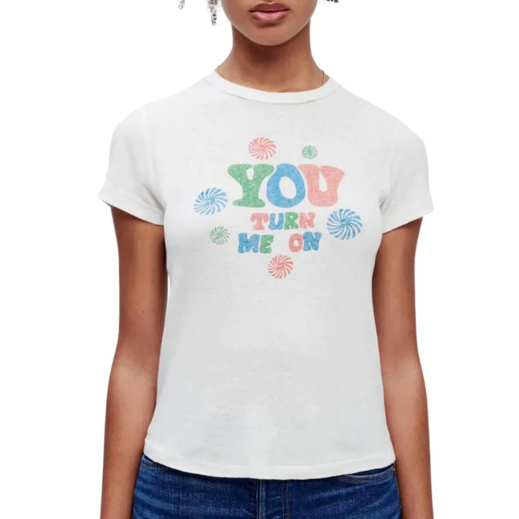 REDONE 90's Baby "you Turn Me On" Tee In Vintage White 1