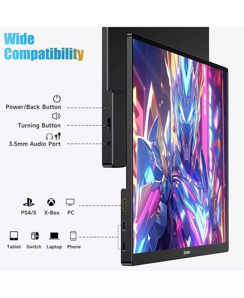 memzuoix Portable Monitor 15.6 Inch FHD 1080P USB C HDMI, IPS HDR Gaming Computer Display with Smart Cover, Plug&Play, Dual Speakers External Screen for Laptop PC MAC Phone Xbox Switch PS4 Table 7