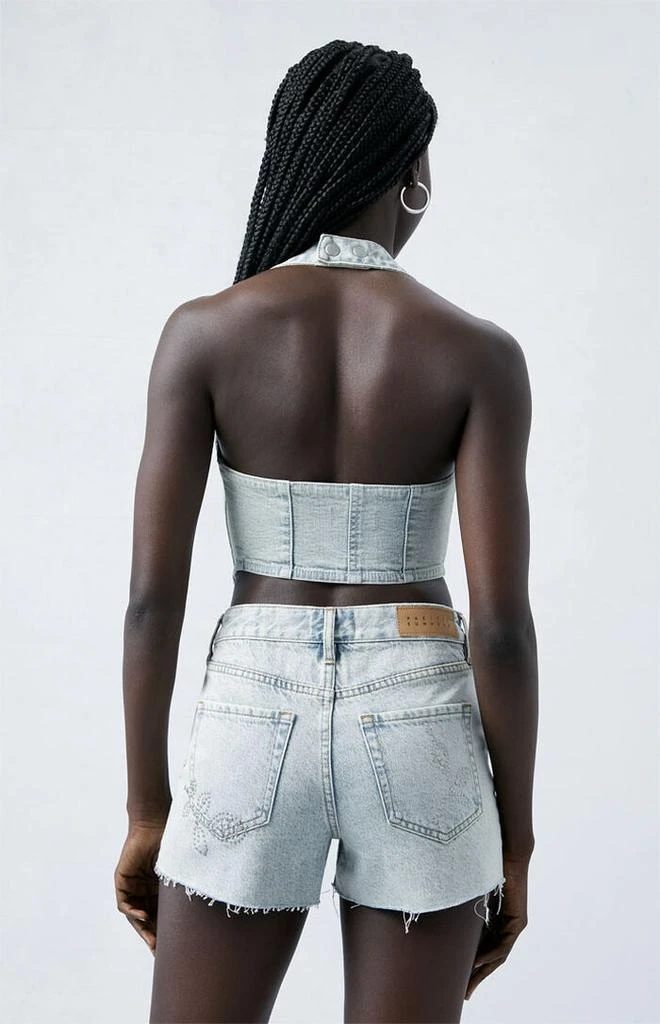 PacSun Eco Light Indigo Studded High Waisted Denim Festival Shorts 4