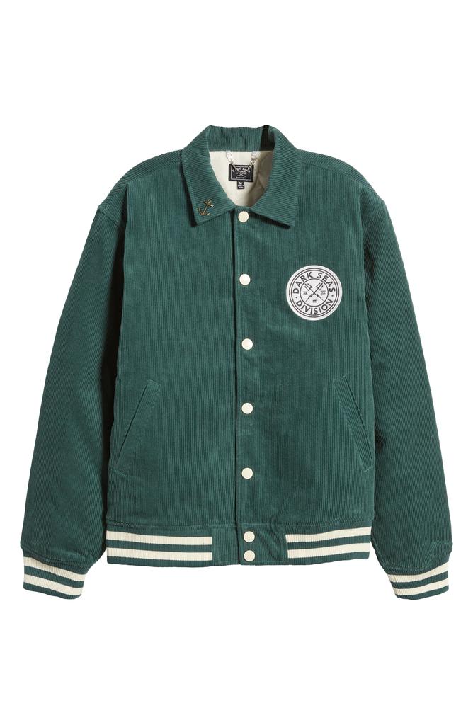 【Anyone more】Yooyoung Varsity Corduroy Jacket Dark Seas Cotton Corduroy Varsity Jacket - Jackets - BeyondStyle
