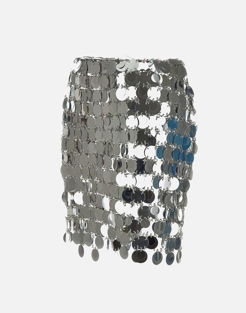 RABANNE Shimmering silver discs and light-reflecting metal rings mini skirt